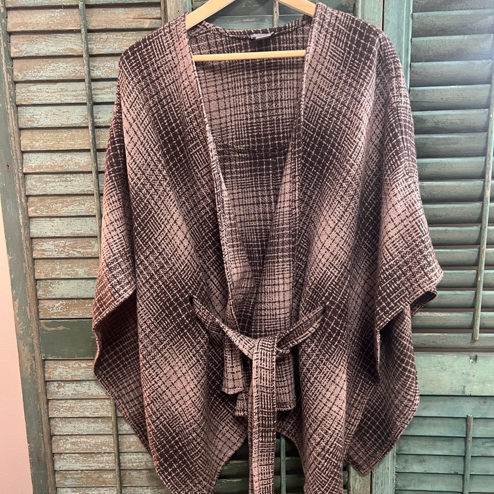 Ann Taylor cape brown plaid cardigan wool